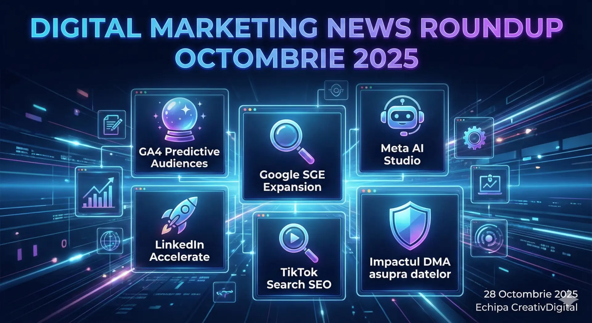 Digital Marketing News Roundup Octombrie 2025: GA4, AI Ads, LinkedIn B2B și Tendințe Care Contează