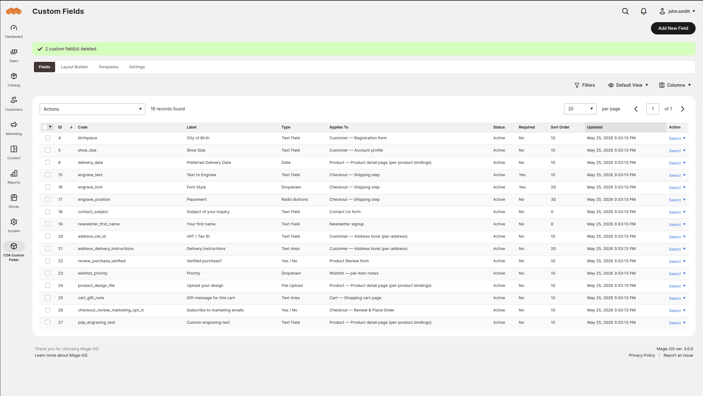 CDA Custom Fields — checkout Magento