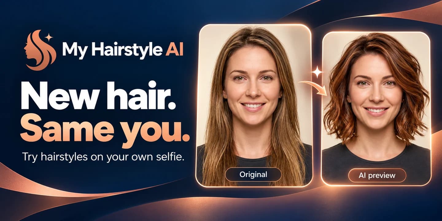 My Hairstyle AI — selfie original și previzualizare AI a coafurii