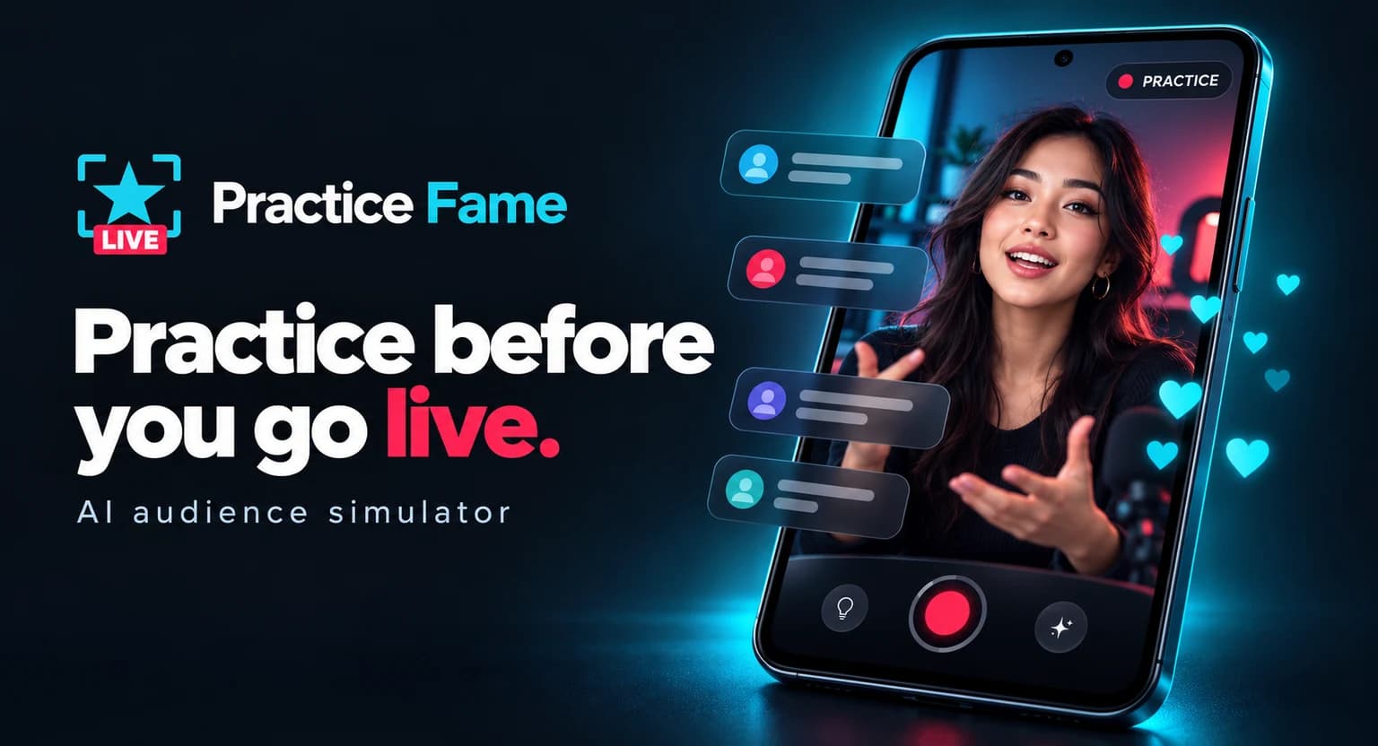 Practice Fame — ilustrație promoțională pentru repetiții de live cu un public simulat