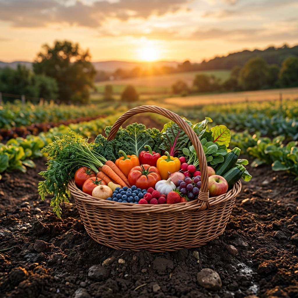 Cos cu recolta proaspata - Cules din gradina